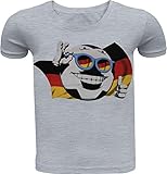 Nur bei Uns Coole T-Shirt mit dem Druckbild Fußball und Deutschland Fahne/Flagge Kinder Jungen Bluse Kurzarm (140, Grau)