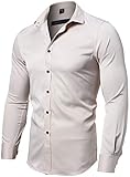 INFLATION Herren Hemd Aus Bambusfaser umweltfreudlich Elastisch Slim Fit für Freizeit Business Hochzeit Reine Farbe Hemd Langarm Herren-Hemd, Gr.M (Etikette 41), Beig