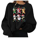 NHNKB Damen Sweatshirt Casual Lose Basic Weihnachten Pullover Langarmshirt Rundhals Pulli Oberteile Warm Winter T