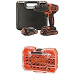 Black+Decker 2-Gang Akku-Schlagbohrschrauber – Schlagbohrmaschine mit 2-Gang-Vollmetallgetriebe & LED-Licht zum Schrauben, Bohren & Schlagbohren, Bitset für Schraub- & Montagearb