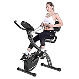 CosHall 3-In-1 Heimtrainer X-Bike Fitnessbike, Klappbar Fitness Fahrrad,Liegefahrrad und OberköRper-Trainer,Cardio Training, Riemenantrieb, Pulsmesser, Flexible ZugbäNder, 8-Stufiger Magnetw