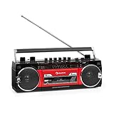auna Duke MKII Kassettenrekorder - Bluetooth, Direct Encoding von Kassette auf USB/SD, 4-Band Radio: FM, MW, SW1, SW2, Teleskopantenne, USB, SD Slot, Netz- oder Batteriebetrieb, schwarz/
