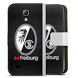 DeinDesign Klapphülle kompatibel mit Samsung Galaxy S4 Mini Handyhülle aus Kunst Leder weiß Flip Case SC Freiburg Offizielles Lizenzprodukt Holzoptik