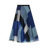 Damen Maxirock Baumwolle Lange Rock Tellerrock Doppelt Damen Starry Sky GazerockSchicht Elastischer B