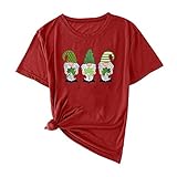 Damen Kurzarm Rundhals Tops Mode Kleeblatt Zwerg Print Bluse Casual T-Shirt Solid O-Neck Tee Tunika für Frauen Teen Mädchen St. Patrick's Day Gr. 42, 28 W