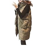 Mittellanger Westen Damen Leicht Loose Trachtenwesten Ärmellos Daunenweste für Mädchen Steppwesten Dicker Übergangsmantel Freizeit Vest Ärmellos Warmer Jacke Slim Mantel Einfarbig mit Zip Grün/Khak