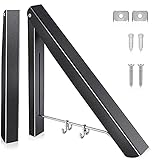 iNeego Aluminium Kleiderbügel Mit Kleiderhaken, Wand Kleiderständer, Kleiderhaken Klappbar Garderobe Schlafzimmer Badezimmer Balkon Indoor Outdoor (Schwarz)
