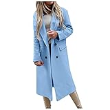 Rosennie Damen Mantel Wollmantel Einfarbig Elegant Revers Winter Mantel Lang Wollmantel Trenchcoat Business Blazermantel mit Taschen und Gürtel Slim Fit Wolle Cardigan Übergangsjack