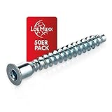 LouMaxx Verbindungsschraube 5 x 50 mm | 50er Set Schrankverbinder Schrauben aus verzinktem Stahl | Confirmat Innensechskant | Möbelschraube mit Senkkopf für eine stabile Verbindung aller Holzb