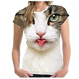 Cat Bedrucktes T-Shirt Damen Kurzarm Lose Bluse T-Shirts Damen Blusen Tops Sweatshirt Kapuzenpullover Langarmshirts Frühjahr Sommer Beste Freunde Pullover Hoodies für Frauen mit Mode M
