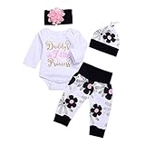 Blaward Neugeborenes Baby Daddy Little Princess Strampler Kleidung Blumenhose Set mit Stirnband und Hut, Daddy's Little Princess(4pcs), 0-6 Monate (70)