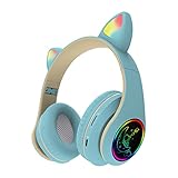 MMLC Nettes Katzenohr-Gaming-Headset, Bluetooth 5.0-Gaming-Headset für Kinder, Stereo-Sound, der über das Ohr leuchtet Kopfhörer zur Kopfmontage für Ps4/Xbox One/PC/Handy (Blue)