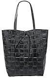 SH Leder ® Damen Echtleder Shopper in geflochtene print mit Innentasche in vielen Farben Schultertasche Henkeltasche 37x29cm Kamilla G267 (Schwarz)