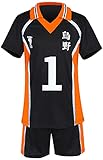 MINIDORA Herren T-shirt und Shorts 烏野 Haikyuu Hinata Shoyo T-shirt Sportbekleidung Anime Karasuno Weiterführende Schule Volleyball Trainingsanzüge (S,Schwarz 1)