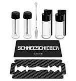 BALLER.STORE 4X Baller-Fläschchen mit Teleskoplöffel BZW. Plastiklöffel inkl. SCHNEESCHIEBER für Schnupftabak | Schnupfset | Glas Dosierer | Portionierer | Spender | Dispenser | Sniff Snuff B