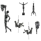 Wanddekoration Kletterer,Kletterer Abseilender Klettermann mit Drahtseil Wandmontage Kunst-Skulptur Wanddekoration Kunstharz Statue (Wandskulpturen Schwarz, 6 Stück)