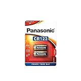 Panasonic CR123 zylindrische Lithium-Batterie für leichte Geräte mit hohem Energiebedarf wie Rauchmelder, Alarmanlage, Stirnplampe, Kameras, 3V, 2er Pack