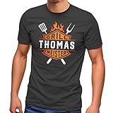 MoonWorks® Herren T-Shirt Grillmeister Biker personalisiert eigener Name Geburtstag Geschenk für Männer anthrazit XXL