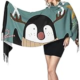 Weihnachts-Cartoon-Bordüre Cartoon Pinguin Winter Warm Schal Imitat Pashmina Schal Wrap für Damen und Herren Lang Groß Weich S