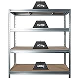 Profi Schwerlastregal | Extra breit | 500 kg pro Fachboden | 1770 x 2000 x 600 mm | Kellerregal Stahlregal Garagenregal Lagerregal | Silb