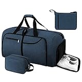 Reisetasche 40L/65L/80L Faltbare Gym Übernachtung Weekender Tasche für Männer Frauen Wasserdichte Handgepäck Sporttasche mit Schuhfach und Kulturbeutel, blau, 80L,