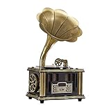 Music Box Phonograph Turntable Wireless Lautsprecher, mit Aux-In, FM-Radio, USB-Anschluss für Flash-Laufwerk, Grammophon Vintage Retro-Stil für Unterhaltungs-Heimdek