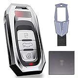 Autoschlüssel Hülle ,Passend für Audi Schlüsselhülle, Audi A4 / A5 / A6L / A7 / A8 / A8L / Q5 / S5 / S6 / S7 / S8 Autoschlüssel Zinklegierungsschutz Hartschale + Metallschlüsselring, Silb