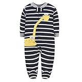 DIB Touched by Nature Baby-Jungen Bio Strampler Langarm Schlafanzug Overalls Cartoon Outfits Gr. 68, Schwarz und Weiß gestreiftes Tank-F