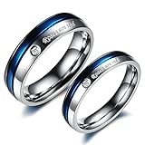 KnSam Damen Ring Herren, Edelstahl Ringe Herren Gravur Bicolor Elegant Edelstahl Trauringe Edelstahl Silber Blau Trauringe Eheringe Paar Ring