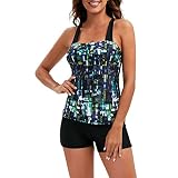 Orgrul Bikini Damen, Tankini Damen Large Bikini Set Digital Print Hosenträger Strand Split Badeanzug Bauchweg Oberteile Badeshorts Beachwear Bademode Strandmode Schwimmanzug S-2XL 961 (L, Schwarz)