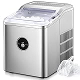 Eiswürfelmaschine, 13 kg 24 h, 9 Eiswürfel in 6-8 Minuten, 2 L, LED-Display, Leise DC-Fan, Infrarotsensor, Einfache Bedienung Ice Maker, Eiswürfelbereiter ohne Wasseranschluss (Silber)