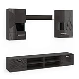 Vicco Wohnwand Montana Hochglanz Anbauwand Schrankwand TV Lowboard Hängeschrank (Anthrazit Hochglanz/Anthrazit Matt)