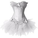 JL Corset Burlesque Corsage Korsett mit Tutu-Rock aus Tüll (EUR(36-38) L, Weiß)