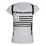 Rammstein Damen T-Shirt Suspender Offizielles Band Merchandise Fan Shirt weiß mit schwarzem Front und Back Print -XL