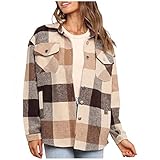 Damen Karierte Jacke Knöpfe Oversized Übergangsjacke Overshirt mit Karomuster Langarm Hemd Jacke Boyfreind Oberteile Top Frauen Kariertes Holzfällerjacke Oversized Hemdbluse Urban Style F