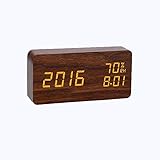 Raxinbang Einfache Holz Digital-Warnung LED-Helligkeitseinstellung Von Temperatur Und Luftfeuchtigkeit Voice Control Station Uhr Nachttisch Alarmuhr Holz 15 * 7 * 4cm W