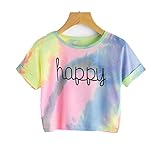 Amlaiworld Damen Sommer Strand Happy T-Shirt elegant Mädchen Niedlich pullis Mode Farbverlauf bauchfrei Oberteile Sport locker Gemütlich Bluse (S, Blau)