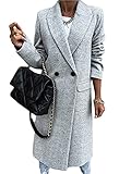 Minetom Damen Lange Jacke Herbst Winter Mantel Elegant Langarm Slim Fit Einfarbig Wollmantel Trenchcoat D Grau L