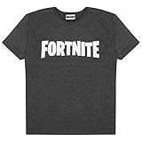 Fortnite Text Logo Jungen und Mädchen T-Shirt Holzkohle/Weiß. 140 | Xbox PS4 PS5 Switch, Kinderbekleidung, Gamer Geburtstagsgeschenkidee für Jung