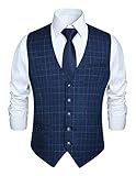 HISDERN Herren Blau formale Hochzeit Party Weste Baumwolle Plaid Check Royal Blue Kleid Anzug W