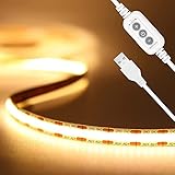 USB 5V LED Streifen Warmweiss 2M,PAUTIX 640LEDs Dimmbar COB LED Strip Lights CRI85+ 3000K TV Hintergrundbeleuchtung,Flexibel Unterbodenleuchte für Küche,Schlafzimmer,Zuhause DIY Beleuchtung