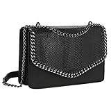 CRAZYCHIC - Damen Schlange Ketten Umhängetasche Snake PU Leder Schultertasche - Gesteppte Kettentasche Handtasche - Chains Messenger Crossbody Bag - Clutch Abendtasche Mode Trendy Fashion - Schw