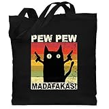 Sprüche Statement mit Spruch - Pew Pew Madafakas Katze Vintage hell - Unisize - Schwarz - katze stoffbeutel - WM101 - Stoffbeutel aus Baumwolle Jutebeutel lange Henk