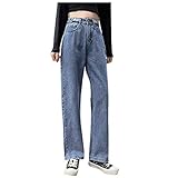 Cocila Jeanshose Damen Y2k Mode Loose Straight Jeans Hohe Taille Bootcut Jeans mit weitem Bein Baggy Pants Amerikanischer Retro Boyfriend J