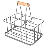 YARNOW Flaschenträger Metall 6 Flasche Flaschenkorb Flaschenhalter Bier Rack Bierkasten mit Holz Haltegriff für Bier Dosen Wein Champagner Grill Hotel Restaurant Bar G