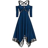 Damen Gothic Cosplay Kleid,Smocked High Waist A-Line Ärmelloses Kleid Cocktail Party Kleidung,Binggong Kleid Mittelalter Kostüm Punk Karneval Kostüm Steampunk Schnürung Rückenfrei Vintage T-Shirtk