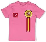 Fussball WM 2022 Fanartikel Baby - 12. Mann Spanien Emblem - 1/3 Monate - Pink - T-Shirt - BZ02 - Baby Shirt für Mädchen und Jung