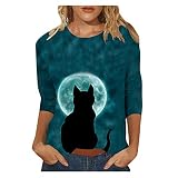 Damen Tshirt Kurzarm 3/4 Ärmel Shirts Sommer Oberteile für Frauen Rundhals Ausschnitt Locker Pullover Bequeme weiche Blusen Sommer Casual Print Tops Teenager Mädchen Drucken T-S