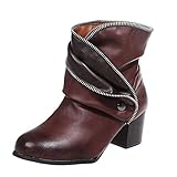 Damen Biker Winterschuhe Schneestiefel Winterstiefel Baumwollschuhe, Wasserdichte Kurzer Boot Warm Halten Stiefel Schuhe mit Dicke Weichem Boden und Seitlicher Reiß