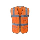 TEETLE Autoreflektierende Weste,Nachtwarnschutzweste for Eisenbahnverkehrsbauarbeiter,PVC.Tasche,Reißverschluss,große Kapazitätsbeutel (Color : Orange, Größe : Large)